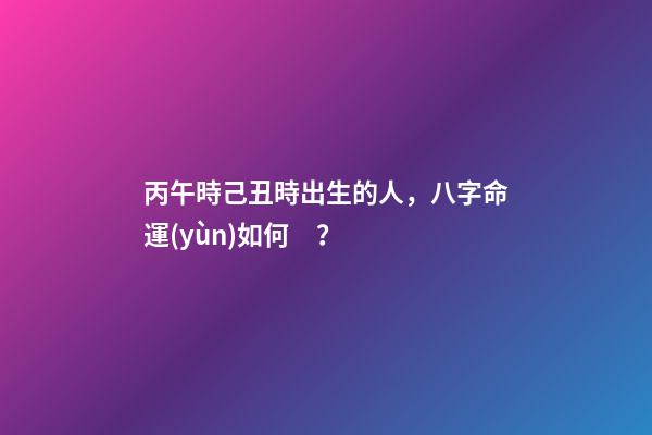 丙午時己丑時出生的人，八字命運(yùn)如何？